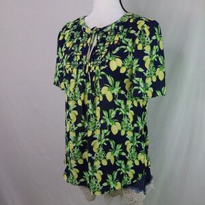 LOFT | Short Sleeve Chiffon Lemon‎ Print Top XS